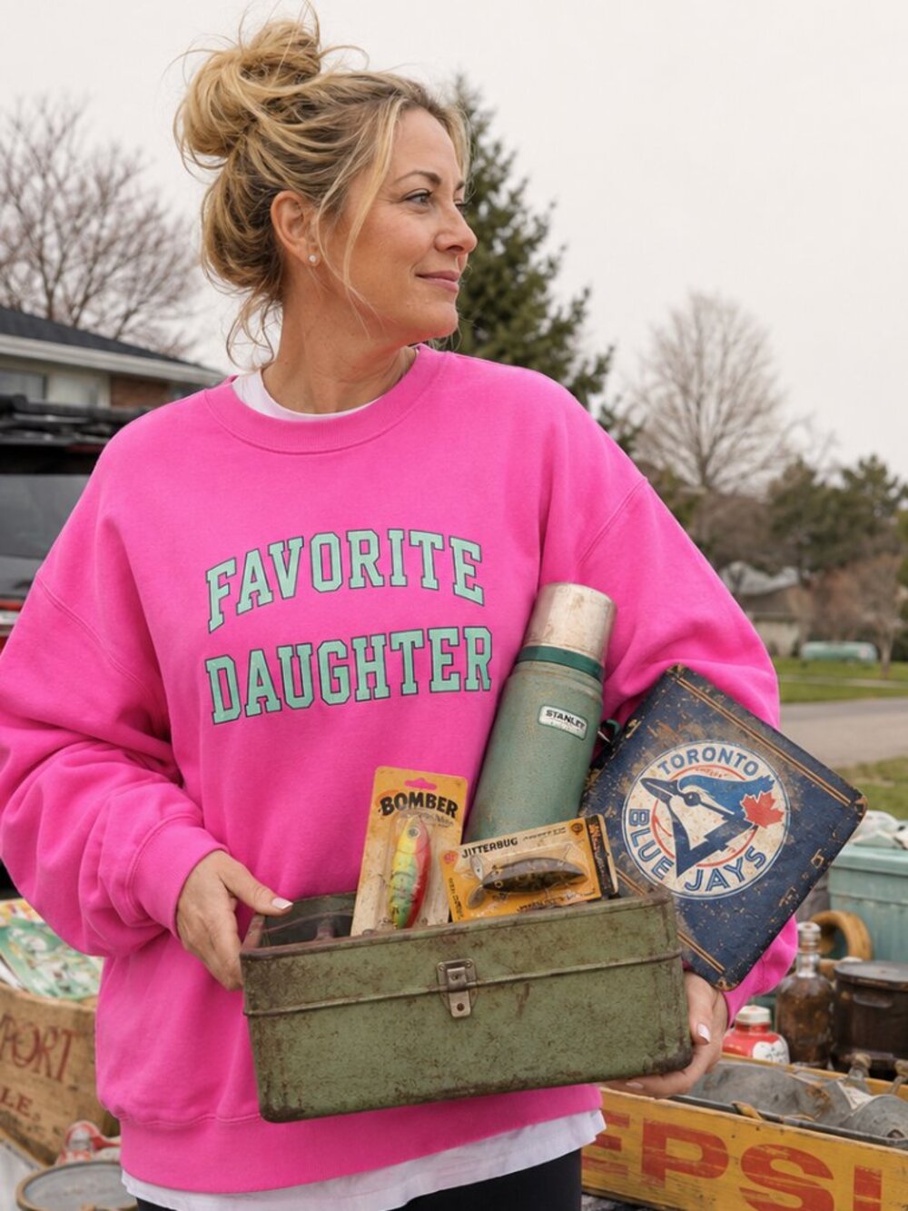 Favorite Daughter Pink Oversized Graphic Sweatshirt Cozy Girly Casual XL